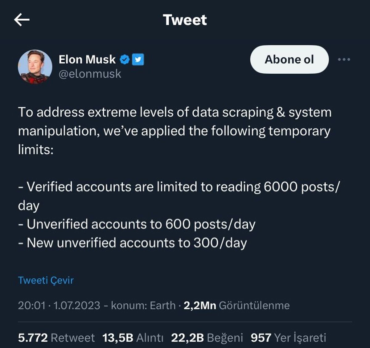 elon musk twitter'a neden sınırlama getirdi techturco