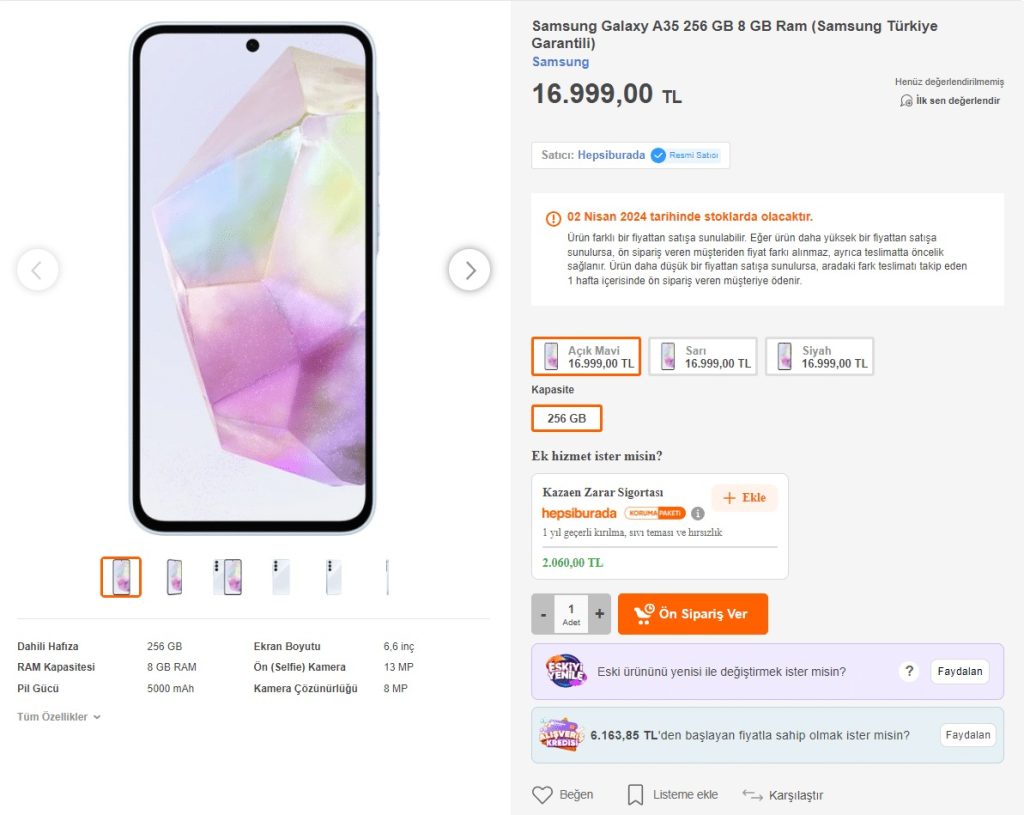 Rakiplerini kıskandıran fiyat: Galaxy A35 5G Türkiye&#8217;de satışa çıktı 1.Resim